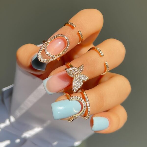 Cross-border New Arrival Micro Inlaid Zircon Graceful Personality Wear Removable Fake Nail Tip Ring