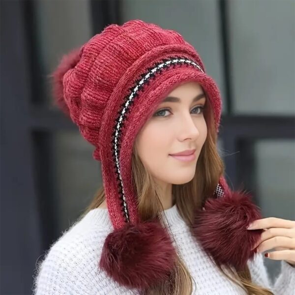 Cozy Knit Fleece-Feel Beanie With Ear Flaps & Pompom Warm Winter Hat For Women Perfect For Skiing & Outdoor Activities - Image 7