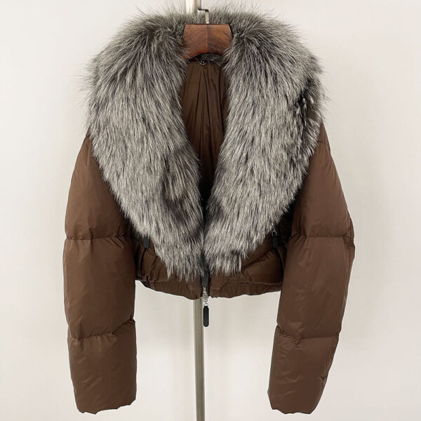 Fox Fur Collar Thick Short Down Jacket Coat - Image 10