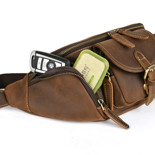 Leather Belt Retro Multi-functional Motorcycle Satchel Leather All-match Casual Chest Bag - Image 3