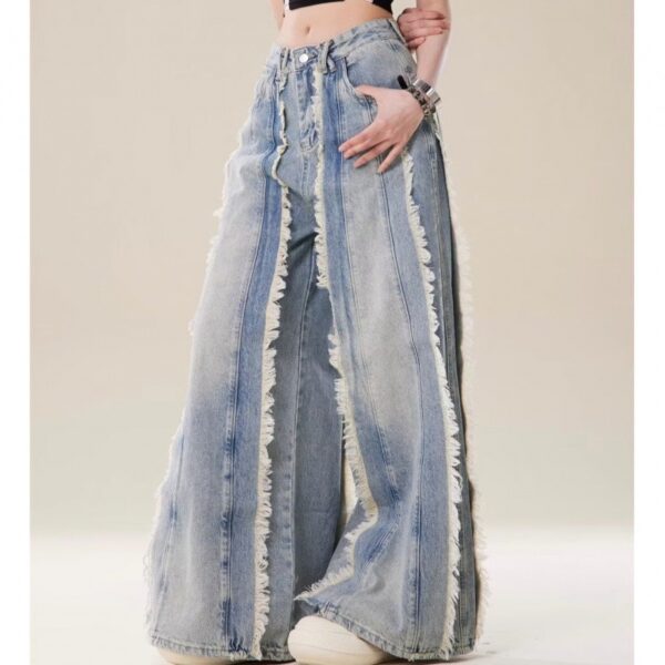 Jeans Destroyed Loose Burrs Wide Leg Bootcut Pants - Image 3