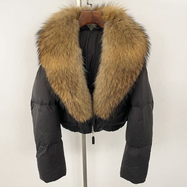 Fox Fur Collar Thick Short Down Jacket Coat - Image 5