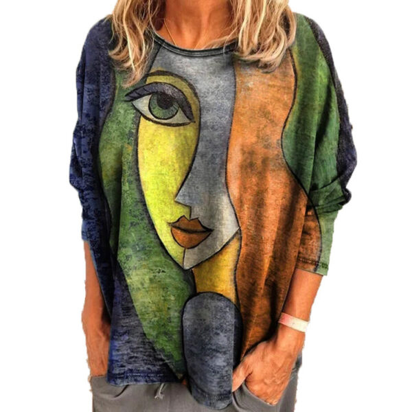 Autumn And Winter Printing Face Art Long Sleeve T-shirt - Image 6