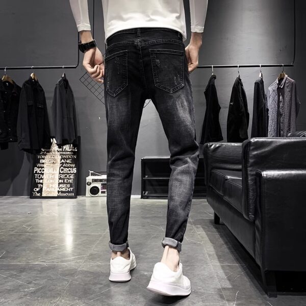 Jeans Men's Black Tapered Cropped Elastic Slim Fit Slimming - Image 5