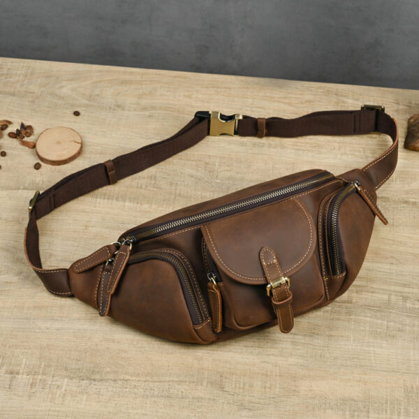 Leather Belt Retro Multi-functional Motorcycle Satchel Leather All-match Casual Chest Bag - Image 10