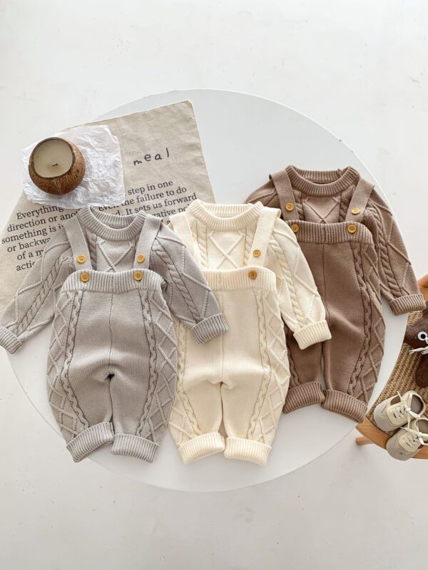 Baby Autumn And Winter Twist Knitted Sweater Jumpsuit - Image 5